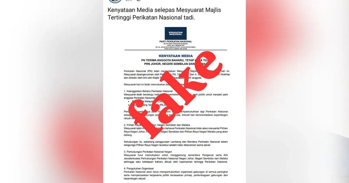 Perikatan Nasional Denies False Claims It Will Boycott Three State Elections